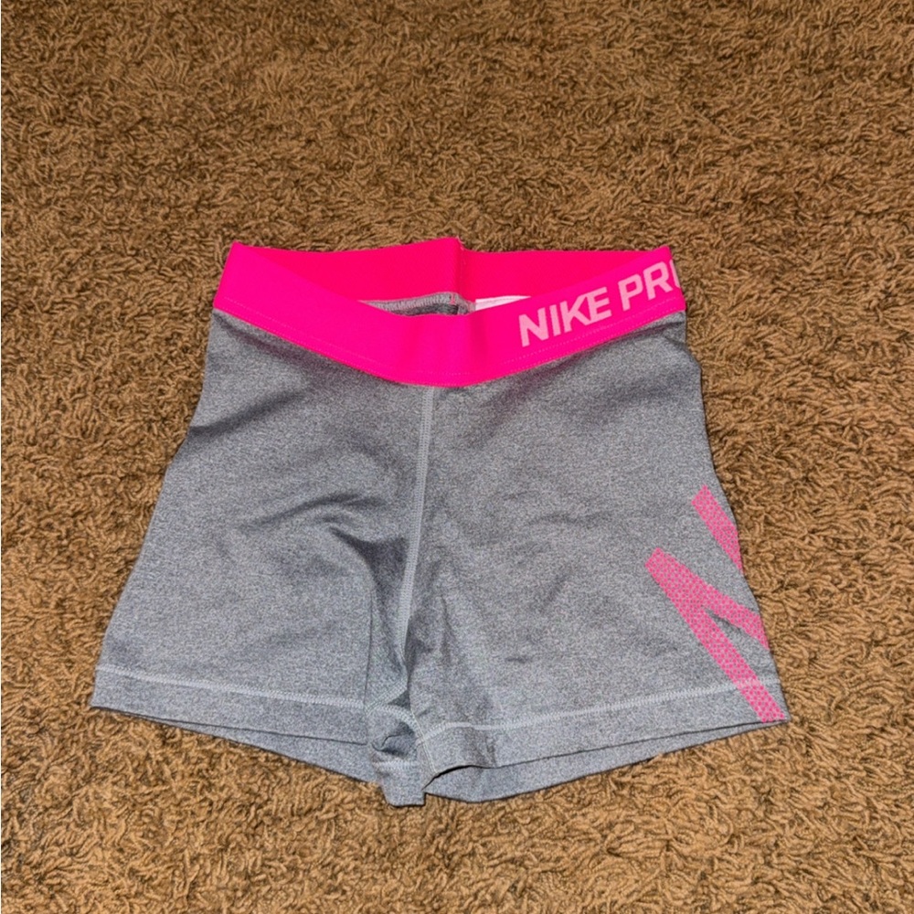 Nike Women's Gray and Pink Pro Shorts